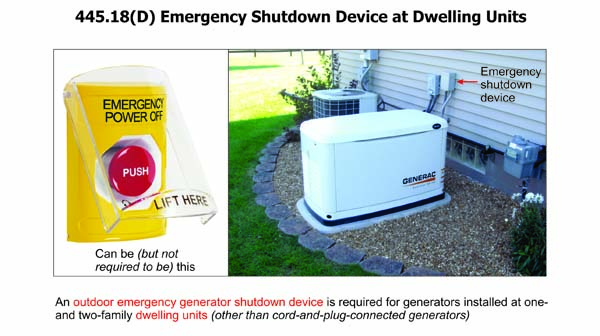445.18(D) Emergency Generator Shutdown in One- and Two-Family Dwelling Units